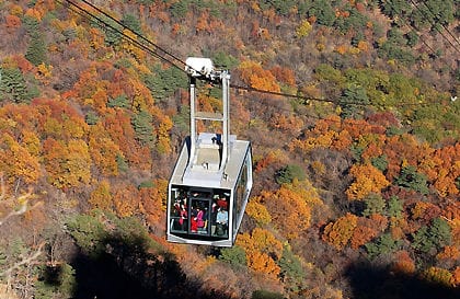 내려갈 때는 제일 앞줄에 타는 게 단풍 조망에 유리하다.